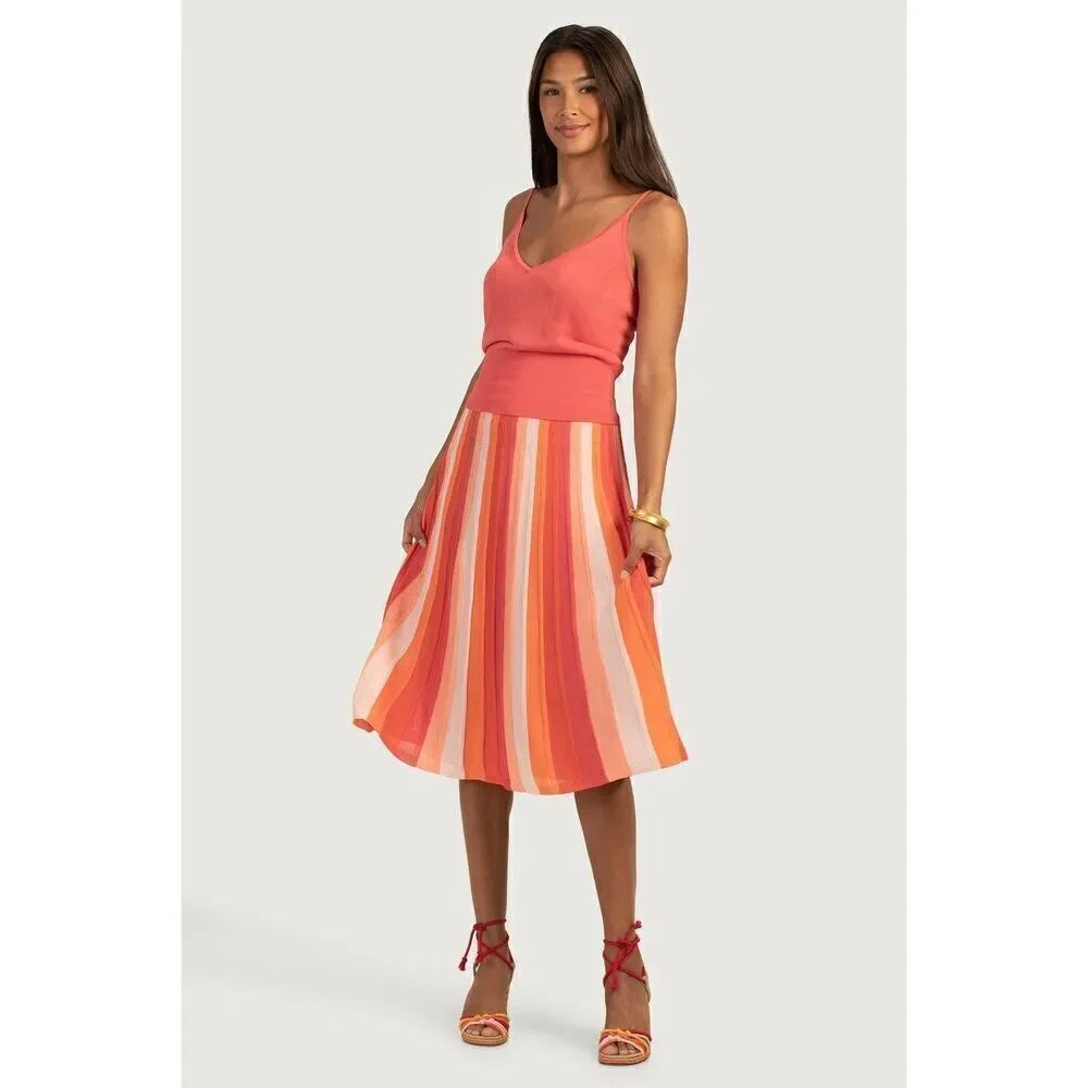 TRINA TURK Women's Large Grace Skirt Knit A -Line Stripes Career Comfort Workwea